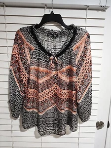 Gypsy Brand Womens Sheer SilkBlack/Orange Top From Nordstrom NWOT Originally $69 - Picture 1 of 8