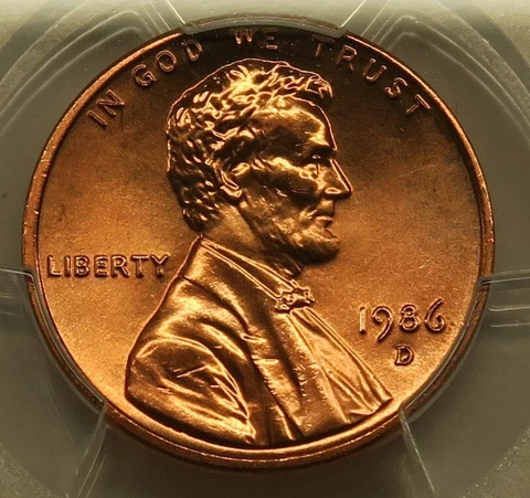 1986 D Lincoln Cent PCGS MS66RD Free Shipping Cover
