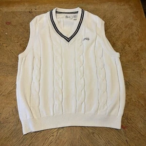 Izod Cable Knit Cricket Sweater Vest Mens XL White Vintage Tennis Golfing - Picture 1 of 5