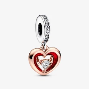 100% Authentic PANDORA Brand 782450C01 Two tone Red Radiant Heart Dangle Charm - Picture 1 of 3