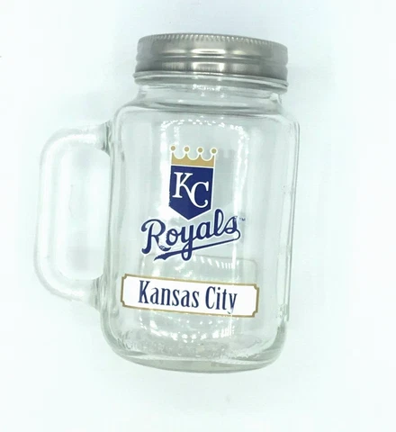 KANSAS CITY ROYALS MLB 20 OZ MASON JAR GLASS WITH LID FRONT / BACK LOGO Cover