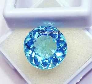 Round Shape 10+ Ct Blue Aquamarine Certified Loose Gemstone With Free Gift - Picture 1 of 8