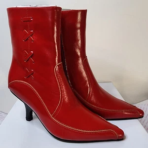 Firenze Damen Leder Rot Wadenhoch Spitz Stiefel Euro Größe 36 US 6 mit Karton - Bild 1 von 12