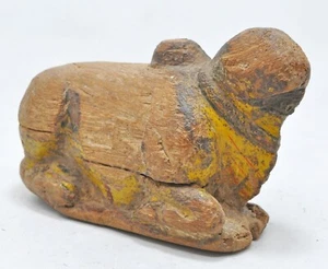 Antique Wooden Holy Cow Nandi Figurine Original Old Hand Carved Painted - Picture 1 of 7