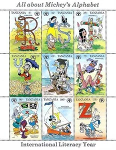 👉 DISNEY = TANZANIA 1990 INT'L LITERACY YEAR x2 M/S MNH - Picture 1 of 2