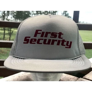 First Security Bank Snapback Sombrero Gris Vintage Gorra de Béisbol Malla Trasera - Imagen 1 de 11