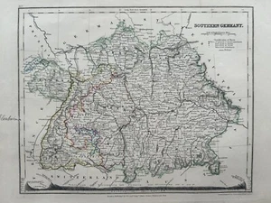 1851 South Germany Hand Coloured Antique Map By John Dower Showing Mountains - Picture 1 of 3