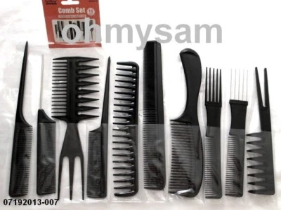 CLOSEOUT 10 PÇS PRO SALON STYLIST DELIGHT MIX PENTES DE CABELO COR PRETA PLÁSTICO - Imagem 1 de 3