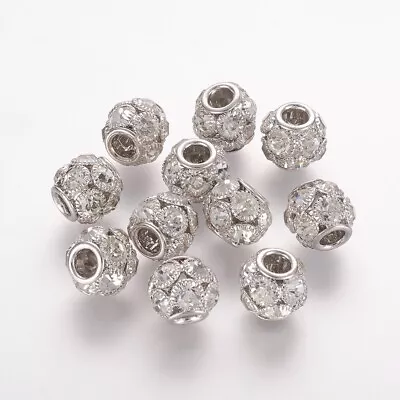 30Pcs Rondelle Brass Rhineston Platinum Beads Mini Loose Spacer 8x8mm Hole 2mm - Image 1 of 2