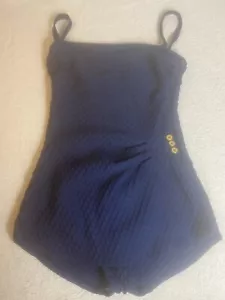 Gabar Vintage Badeanzug Damen 12 blaue Textur gold Knopf Strampler Pinup EUC - Bild 1 von 8