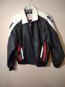 Michael Hoban Wheremi Leather Bomber Jacket Mens L USA Flag Patriotic American - Picture 1 of 6