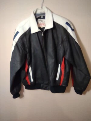 Michael Hoban Wheremi Leather Bomber Jacket Mens L USA Flag Patriotic American - Image 1 of 4