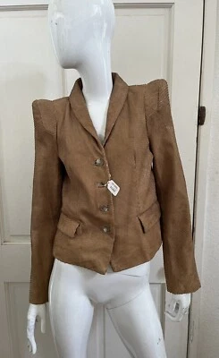 LOREE RODKIN ВИНТАЖНЫЙ 90-х желтовато-коричневый коричневый змеиной кожи резинке куртка XS Reg $2000 - Изображение 1 из 4