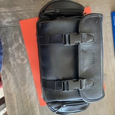 Sony Video Camera Black Leather Carrying Case Zippers Work Case 15”x11”x 8” - Image 1 of 4