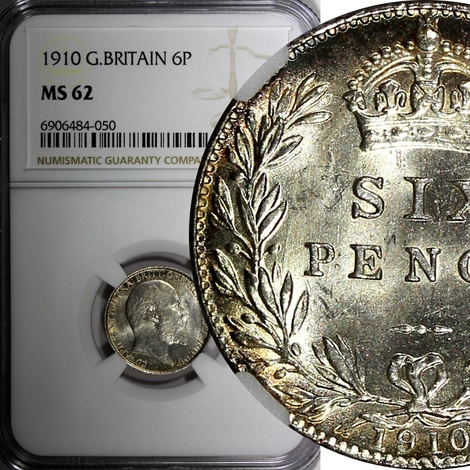 GREAT BRITAIN Edward VII Silver 1910 6 Pence NGC MS62 Light Toned KM# 799 (50) - Image 1 of 4