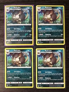 4x Alolan Raticate 77/149 (1 holo inverso) y 4x Rattata 76/149 Sol y Luna Casi Nuevo - Imagen 1 de 2