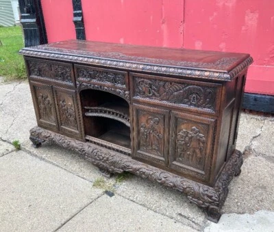 RARO Antiguo Tallado Shakespeare Mercader de Venecia Buffet Aparador Envío OK Foto 1 de 4