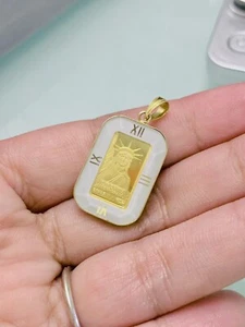 Echt K18 Japan Gold Glas Wende 18k Rahmen Anhänger nur Rechteck 4,97g - Bild 1 von 15