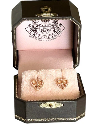 Juicy Couture E-Heart Pavé Peace Sign Stud Earrings Gold Tone W/ Original Box - Image 1 of 4