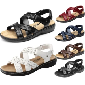 Women Summer Open Toe Flat Sandals Hook & Loop Casual Sandals With Arch Support - Picture 1 of 44