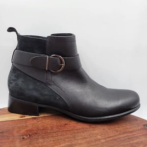 Munro Chestnut Boots Women's 11M Black Leather Comfort Zip Ankle Booties Buckle - Picture 1 of 12