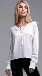 Blusa Alberto Makali Hi Lo Manga Larga Ribete Trenzado Talla M Nueva con Etiquetas - Imagen 1 de 8