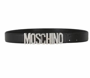Moschino Women’s Logo Belt Black & Silvertone Nickel Size US 12 / EU 46 New - Picture 1 of 6