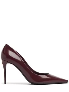 DOLCE&GABBANA Mun $895 Maroon Red Polished Calfskin 90mm Pumps New & Authentic - Picture 1 of 4