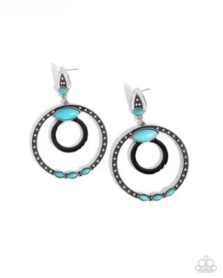 Paparazzi Handcrafted Hero - Black - Turquoise Stones - Circles - Black Paint Po - Image 1 of 2