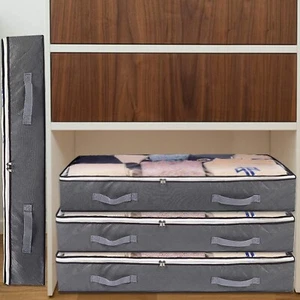Large Underbed Clothes Storage Bags Zipped Organizer Fabric Wardrobe Cube Boxes - Picture 1 of 28