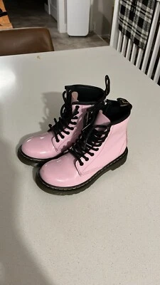 Dr. Martens Kids Boots Pink Sz 13 Patent Leather Lace Up/Zip Combat Ankle - Image 1 of 4