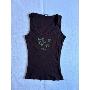 Vintage Y2K BaBa Maui tartarughe marine marrone canotta camicia donna XL * - Foto 1 di 7