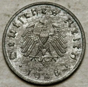 1948 -F GERMANY ZINC 10 REICHSPFENNIG ALLIED ACCUPATION (BRILLIANT UNC!) - Picture 1 of 2