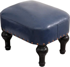 Small Foot Stool for Living Room Brown Leather Stool Vintage Upholstered Footres - Picture 1 of 7