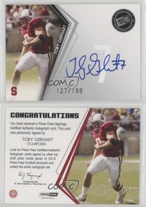 2010 Press Pass Signings Silver /199 Toby Gerhart #PPS-TG Rookie Auto RC