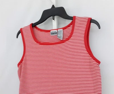 Basic Editions Shirt Womens Large Red White Striped Ribbed Wide Strap Tank Top - Image 1 of 4
