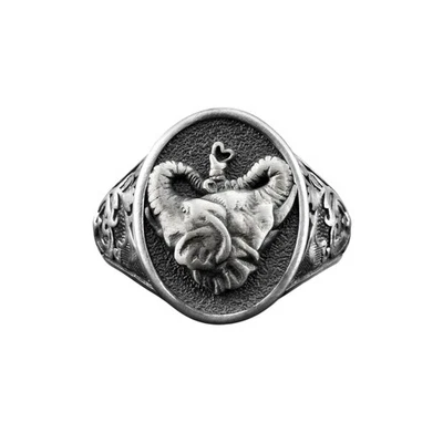 Anello da uomo in argento con sigillo animale elefante doppio, delicati... - Immagine 1 di 4