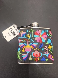 Black Floral Embroidered Flask - Pocket Leather Flask Purse for Women, Whiske - Picture 1 of 3