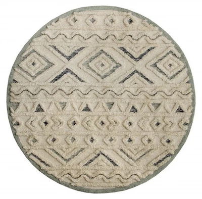 Alfombra geométrica moderna crema redonda de 4' Foto 1 de 4