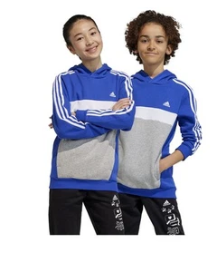 Felpa Cappuccio Bambini Ragazzi Adidas Blue Cappuccio Cotone Felpato Lifestyle - Picture 1 of 10