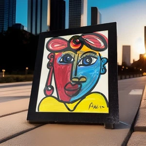 PETER KEIL - LADY WITH A HAT - MID CENTURY FRAME - ACRYLIC PAINTING 28”x32” - Picture 1 of 15