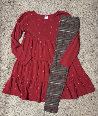 Conjunto de vestido navideño y leggings marrones tejido cabaña montaña Gymboree vintage para niñas Foto 1 de 4