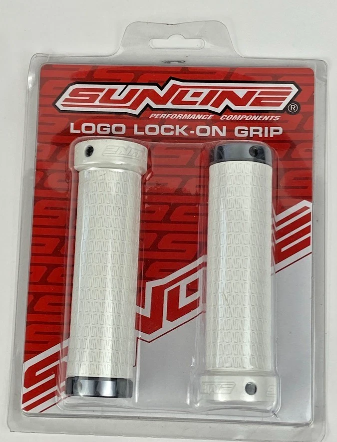 Sunline 徽标锁定握把厚白色 NOS 410-00-002 BMX MTB 摩托车越野赛 — 第 1/4 张图片