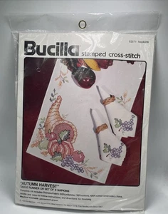 Vintage Bucilla Kreuzstich Set Herbst Ernte Tischläufer oder 8 Stück Servietten - Bild 1 von 3