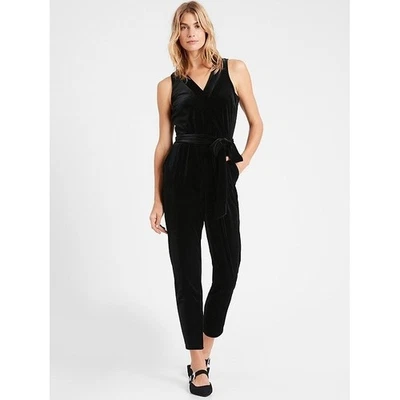 NUEVO CON ETIQUETAS Mono Banana Republic Negro Terciopelo Sin Mangas Talla 6 Nuevo con Etiquetas Foto 1 de 4