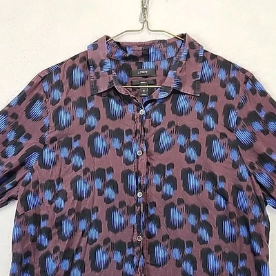 Camisa J Crew Para Mujer 12 Perfecta Mezcla Estampado Animal Púrpura Azul Manga Larga Top Foto 1 de 4