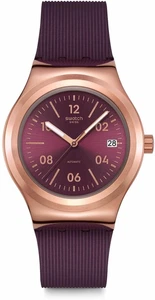 Swatch lässige Damenuhr Lila Edelstahl Quarz Burgundy Story - Bild 1 von 9
