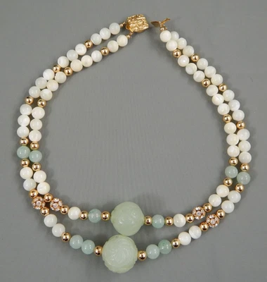 Cuentas de aventurina y fregona vintage talladas de exportación china Buddha Shou 16" Foto 1 de 4