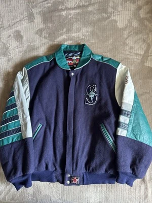 Vintage 1990's JH Design MLB Seattle Mariners Leather Varsity Jacket size L - Image 1 of 4