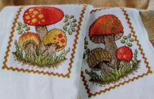 Cross Stitch "GROOVY MUSHROOM TOWEL DUO" pattern ~ fungus, fungi - Picture 1 of 1